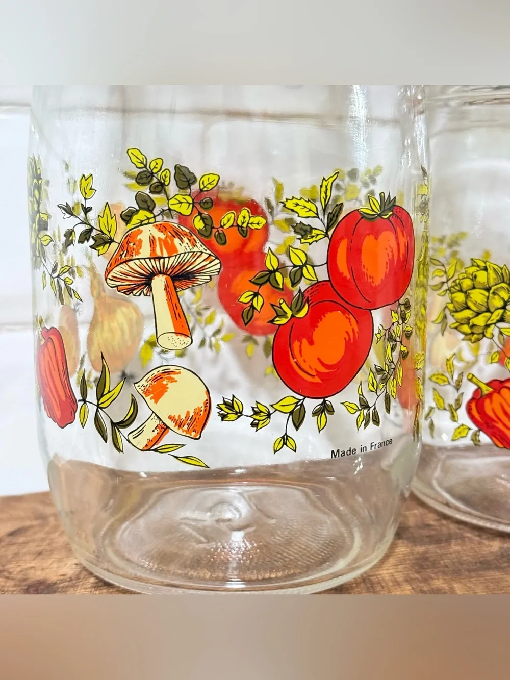 ARC France Vintage Spice Of Life Mushroom Glass Canister Jar Set Of 3 1970s MCM